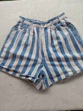 Vintage Skoozi Striped Blue and White High-Rise Women’s Jean Shorts